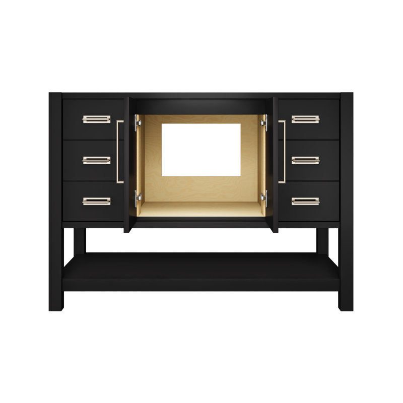 Meuble-lavabo simple très large Kiawah, Noir, Nickel satiné, 48"