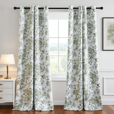 French Retro Floral Curtains Printed Pattern Room Darkening Curtains for Bedroom Grommet Window Treatment Curtains, 2 Panels