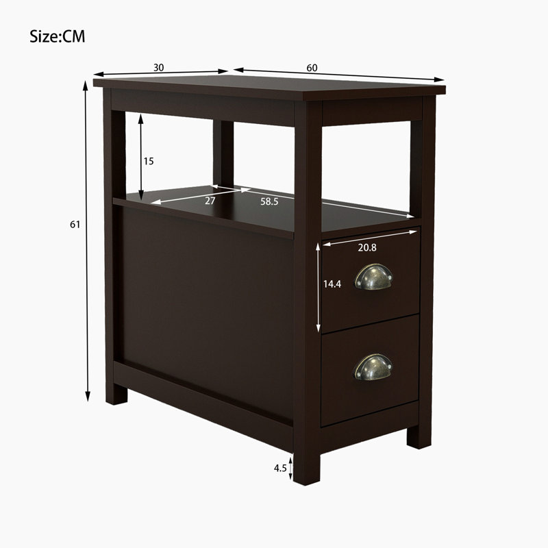 End Table Narrow Nightstand With Two Drawers And Open Shelf