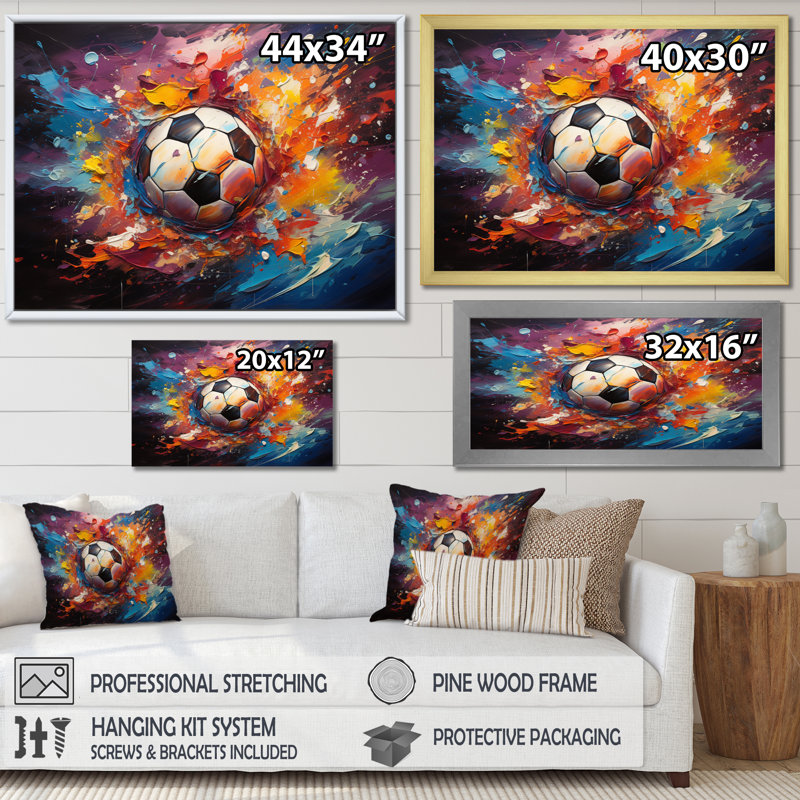 Ballon de soccer Kaléidoscope II - art mural soccer, H 24 po x l 32 po x P 1 po, Toile tendue
