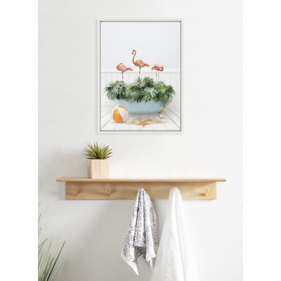 Three Flamingos Beach House Bath by Amy Peterson Framed Canvas Wall Art Print