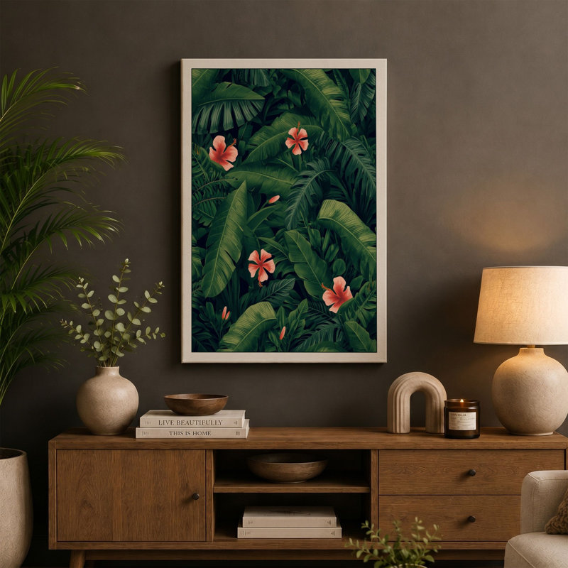 Garden in Bloom Botanical - Wrapped Canvas, 30x20 - 76.2 x 50.8 cm, Taupe Border