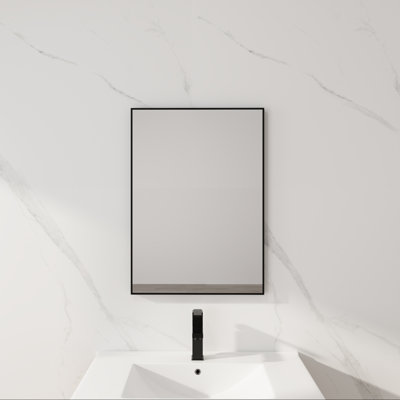 20 Inch Rectangular Bathroom Mirror, Aluminium Alloy Frame, Black, 1PC, High-Reflection Silver Mirror, Horizontal/Vertical, Wall Mounted