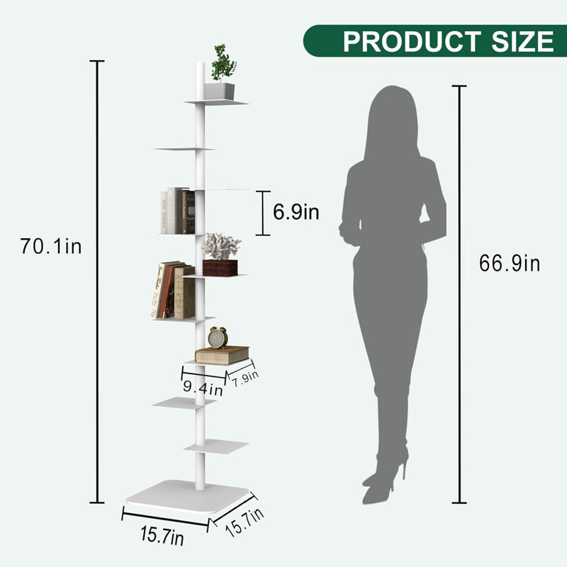 9 Tier Spine Bookshelf Tower, Adjustable Vertical Spine Book Tower Floor, Vertical Bookshelf For Study Room,Living Room,Office,Bedroom