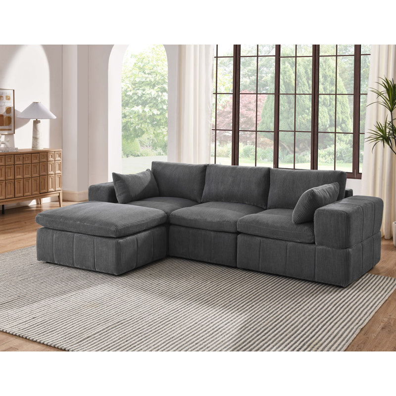 Plainesshi Corduroy Modular Sectional, Dark Gray Corduroy