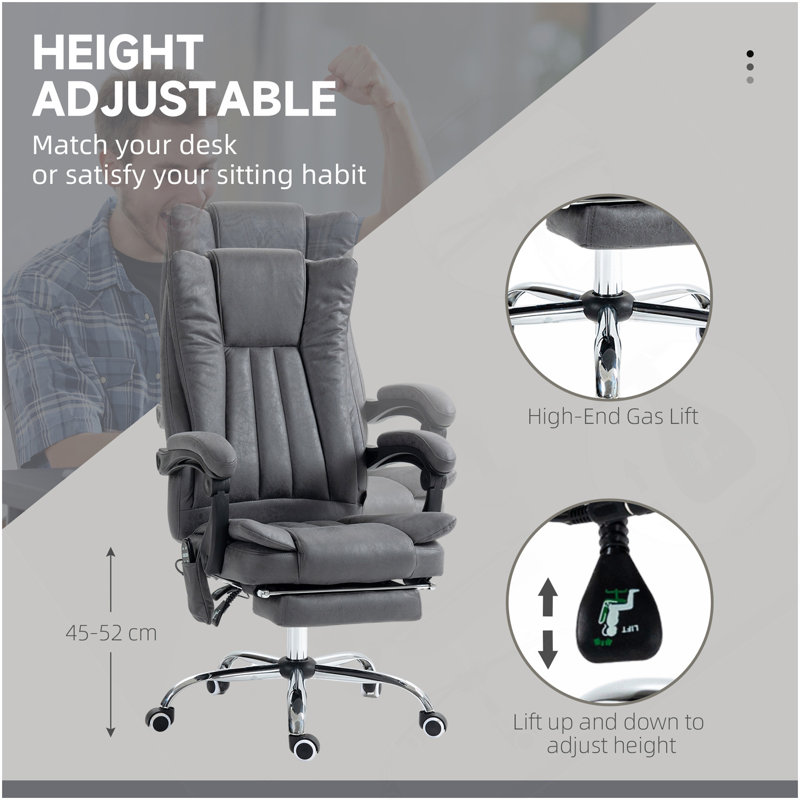 Chaise de bureau en microfibre Vinsetto, chaise d'ordinateur à haut dossier avec massage à 6 points, chaleur, hauteur réglable et repose-pieds rétractable, bleu foncé