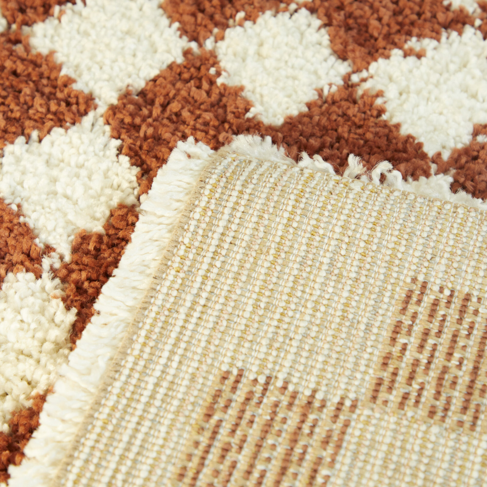 Walker Burnt Orange Cream Checkered Shag Rug, Runner 2'2" x 7'