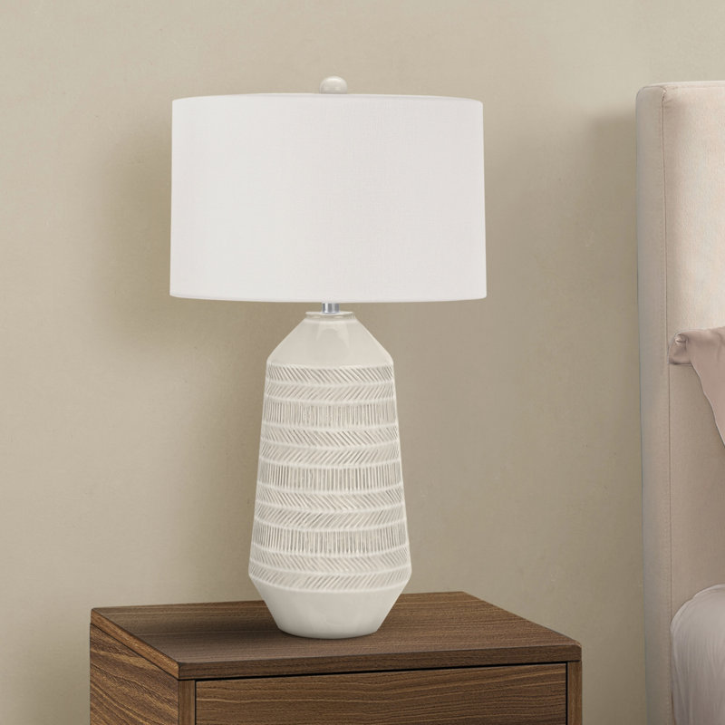 H 33 po, lampe de table, abat-jour ivoire / crème, céramique crème, contemporain, éclairage, lampe de table