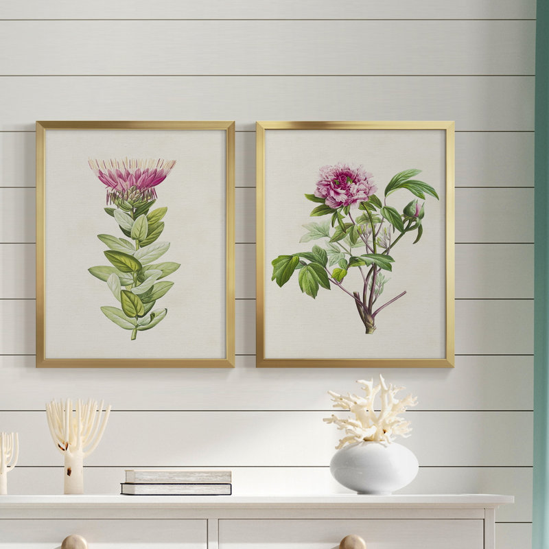 «Pretty Pink Botanicals IV» - Toile encadrée de qualité supérieure - prête à être accrochée
