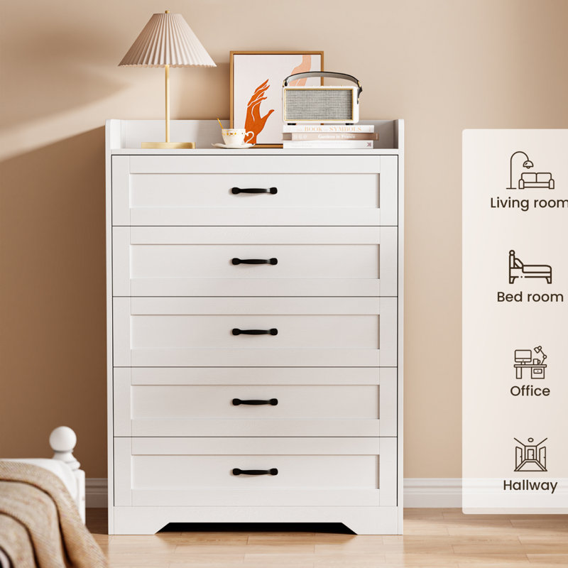 5 drawer dresser with Three-sided Guardrails for Display