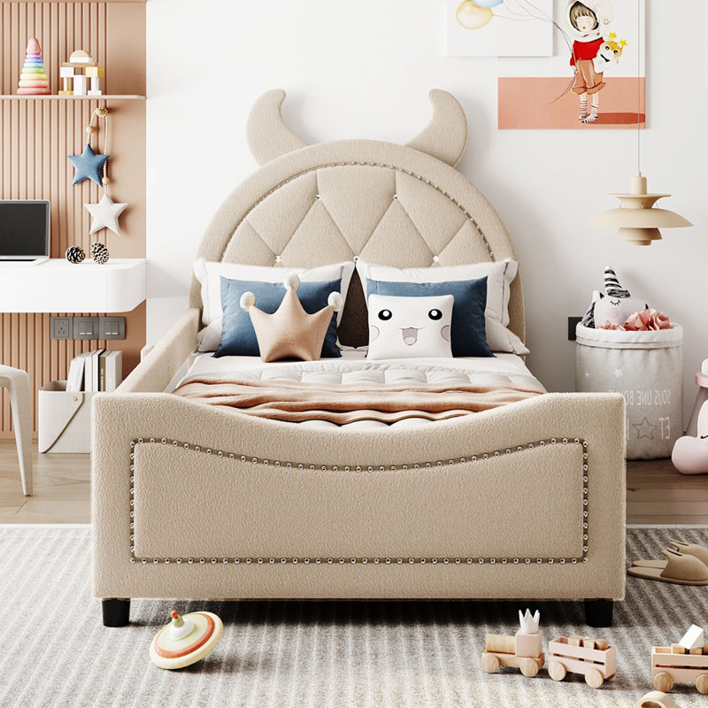 Lit de jour rembourré Bariola avec tête de lit OX, Beige
