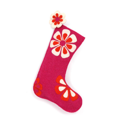 Chaussette de Noël en laine feutrée à la main - Flower Power en rose et orange