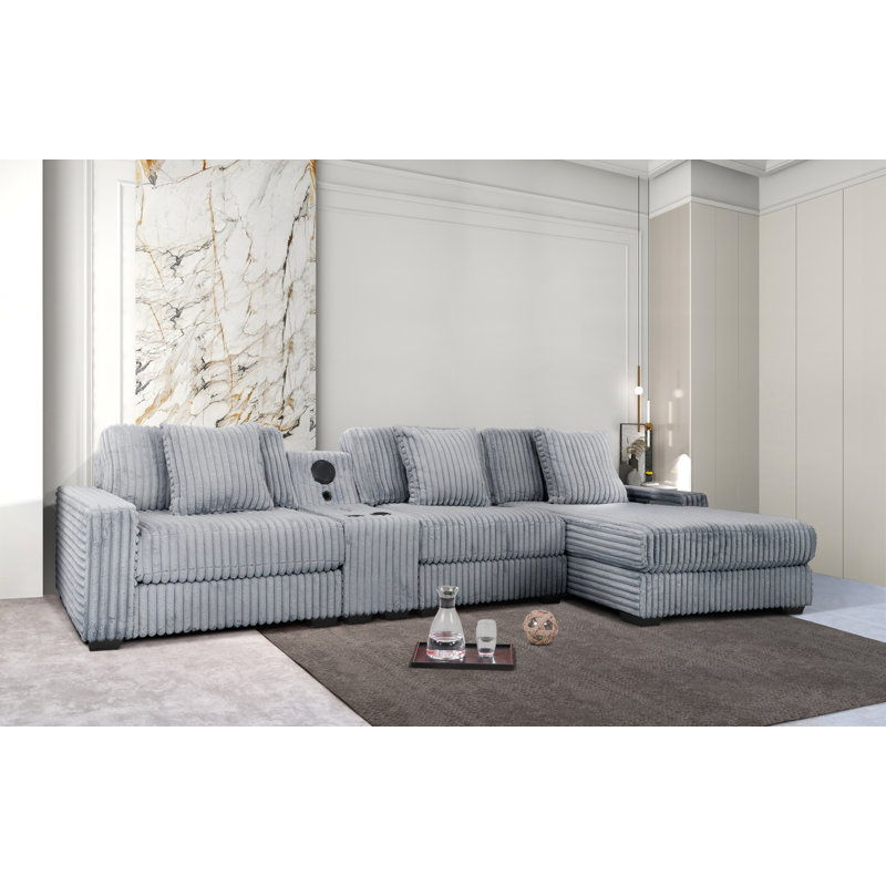 Canapé modulaire en similifourrure 4 pièces Sherilyn, Tissu gris chinchilla