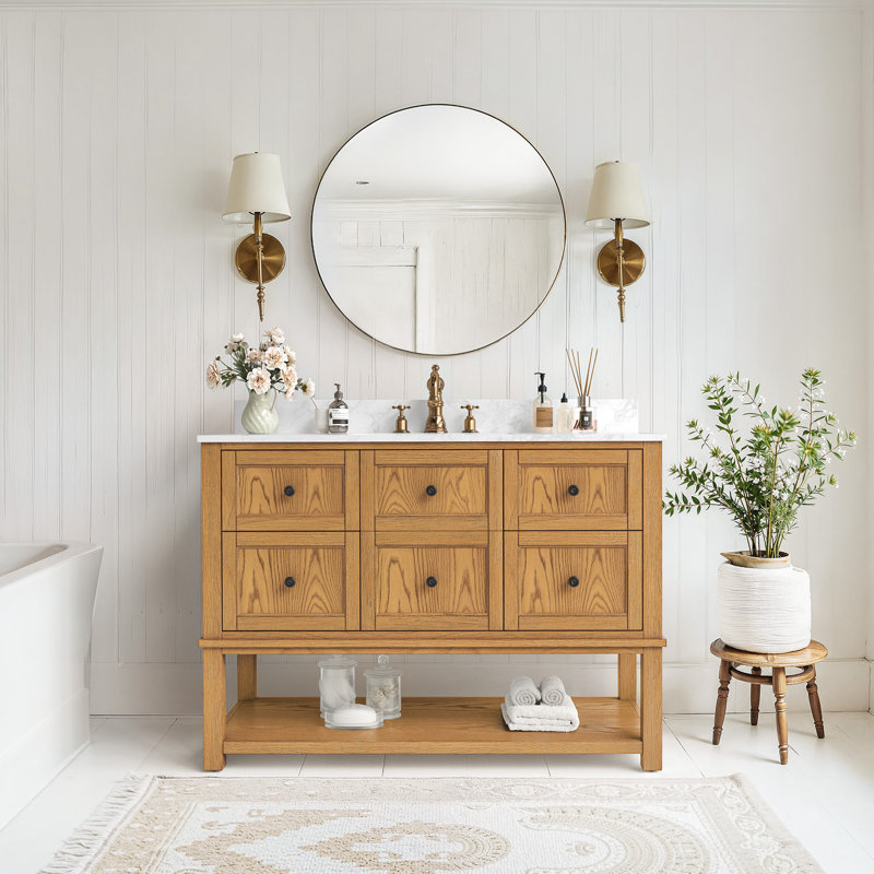 Janus 48" Single Bathroom Vanity With Marble Top, Antique Natural