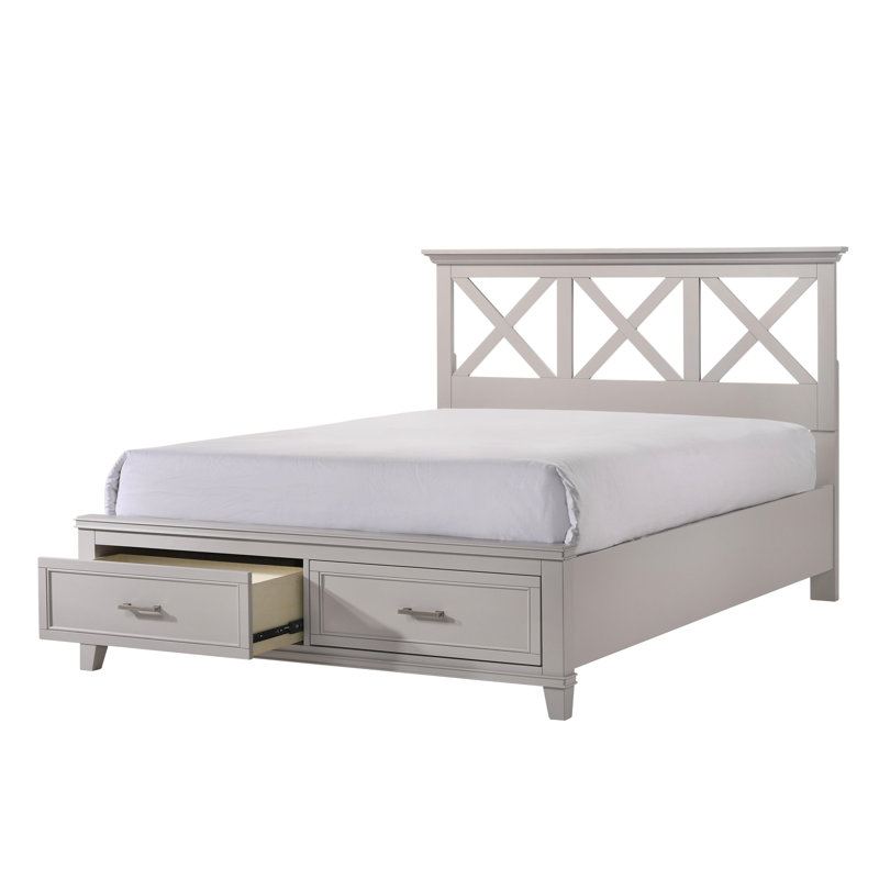 Lit de rangement très grand King X gris - matériaux et tête de lit conçue avec mélange de bois d'hévéa de style transitionnel