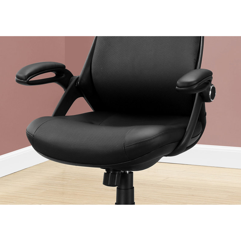 Modern Office Armrest Seat - Ergonomic, Adjustable Height, Swivel, Black Padding Sitting Chair , Leather Look