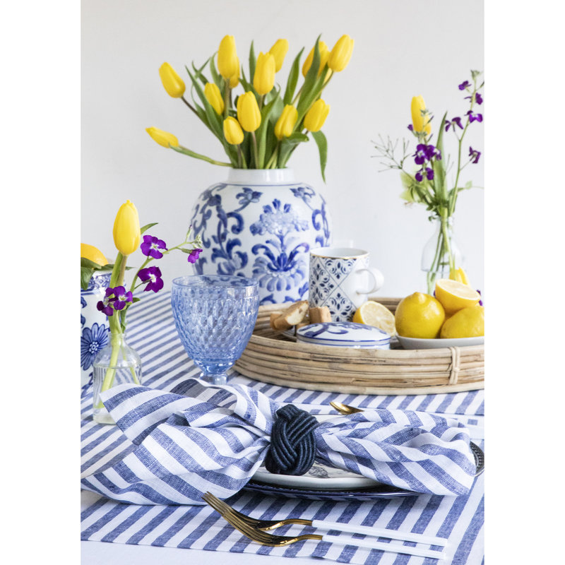 Amalfi Stripe - 100% Pure Linen Dinner Napkins, Navy/White