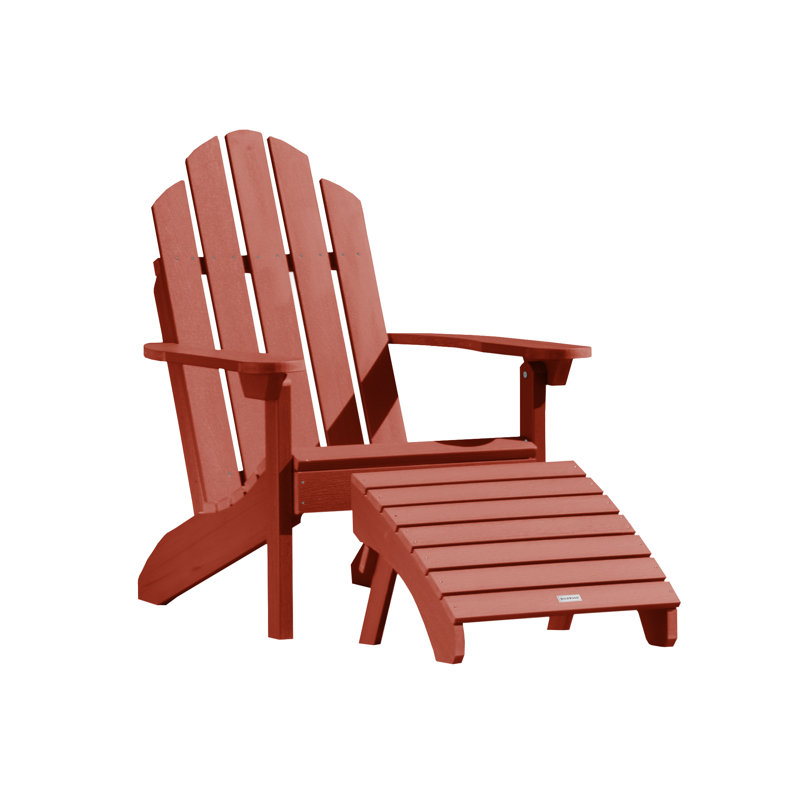 Chaise Adirondack en plastique avec repose-pieds Anette, Rouge rustique