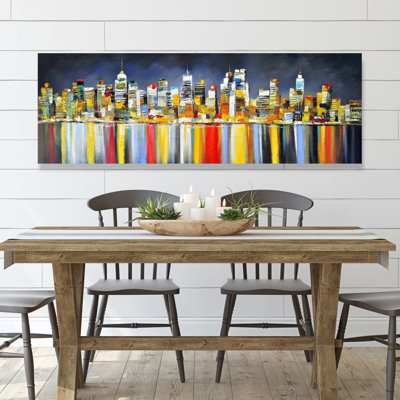 Colorful Cityscape Reflection Canvas - Bedroom Red Decor