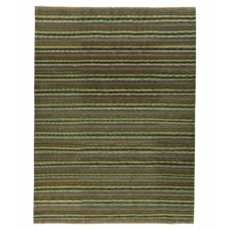 Wool Striped Area Rug in Green/Yellow