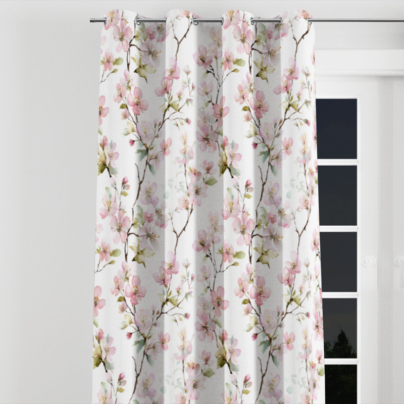 Rideaux à motif floral - 1 panneau de rideaux à œillets rose, L 52 po x L 63 po, Œillets argentés