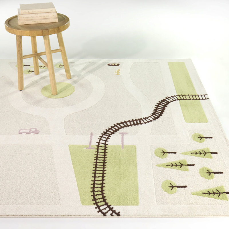 Tapis vert rond pour enfants Roundabout, 3'11" x 5'7"