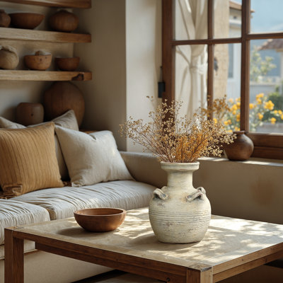 Rustic Textured Terracotta Vase with Four Handles