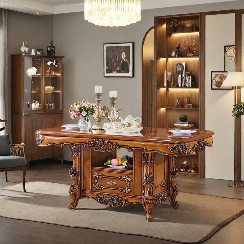 Retro High-end Carved Storage Dining Table, 30.7"H x 78.74"L x 43.3"W