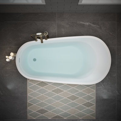 Baignoire autoportante en acrylique 55 po x 28,35 po, baignoire autoportante avec bonde escamotable et trop-plein intégré, certifié cUPC, blanc brillant