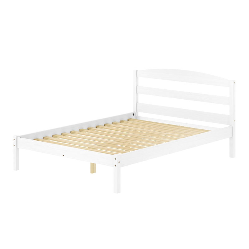 Genivieve Full & Twin Size Solid Pine Wood Bed Frame with Headboard and Footboard, No Box Spring Needed, Easy Assembly, White