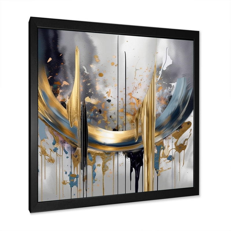 Shapes And Lines Abstract Marble III - Art mural abstrait en marbre, Impression noire sur toile encadrée