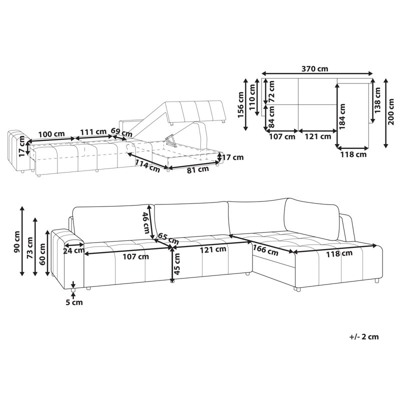 4 Seater Fabric Corner Sofa Bed with Storage Chantea, Beige, Right Hand Facing
