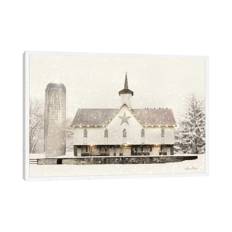 Christmas Star Barn With Lights by Lori Deiter - Print on Canvas, 101.6 cm H x 66.04 cm W, White Framed