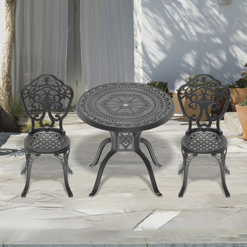 Ensemble de 3 pièces de mobilier de salle à manger en aluminium avec cadre noir, ensemble de patio, ensemble de conversation de patio, ensemble de conversation
