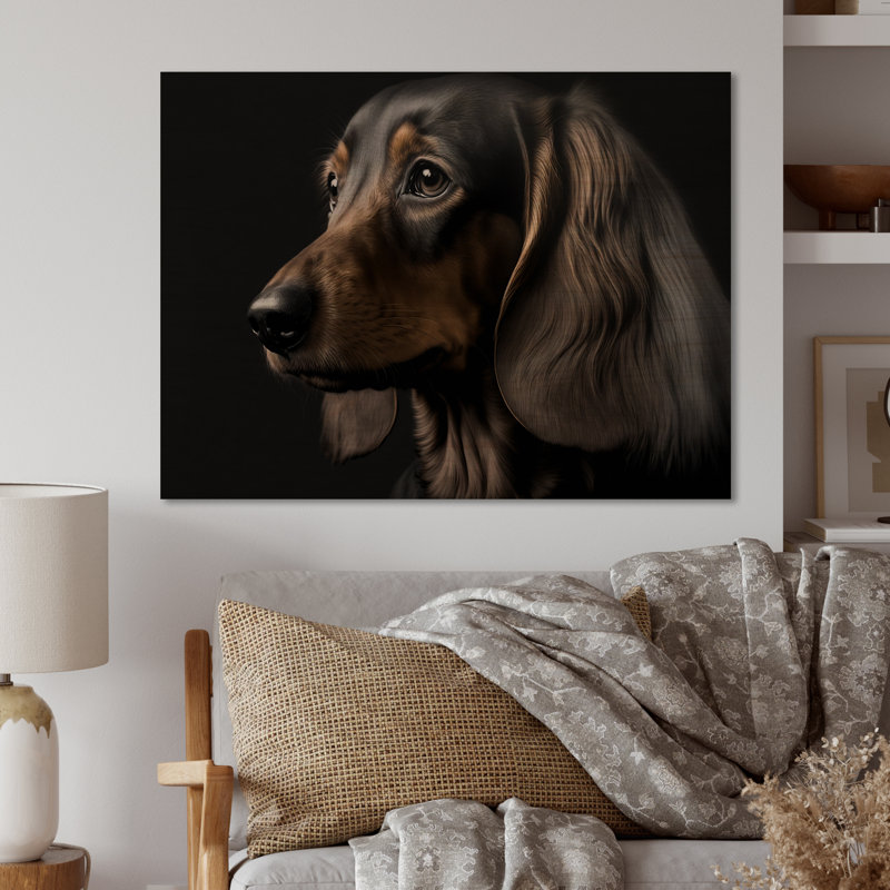 Portrait d'un teckel glam noir - décoration murale animaux chien teckel, H 16 po x l 32 po x P 1 po, Bois