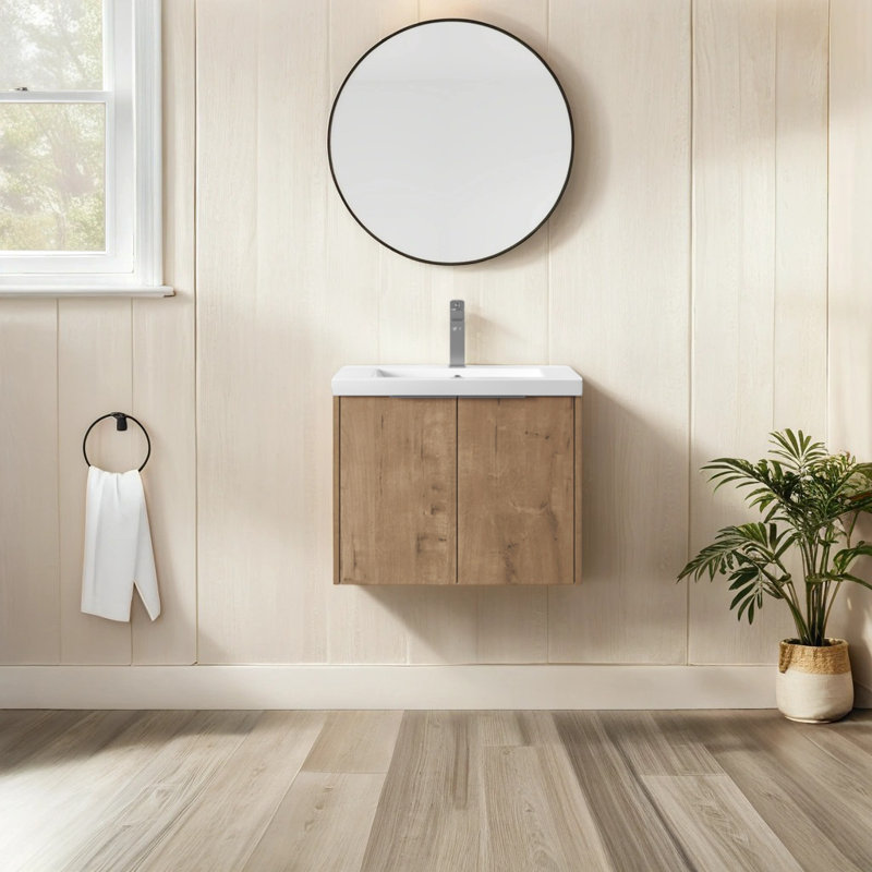 Meuble-lavabo simple 24 po avec lavabo en résine, Chêne
