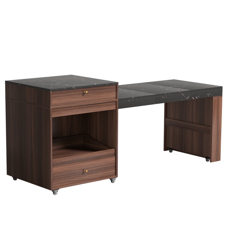 Rolling Kitchen Island With Extendable Dining Table, Walnut/Black