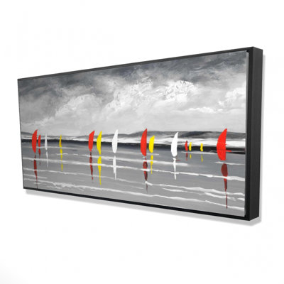 Sailboats on the lake - 24"x48" Framed canvas