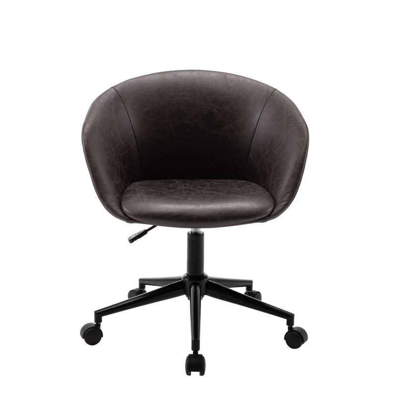 Modern Curved Back Barrel Office Chair - Distressed Black Faux Leather