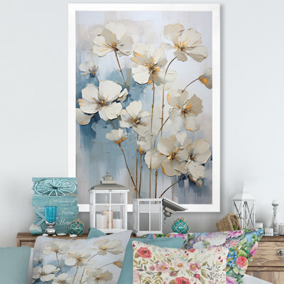 Minimalisme, géraniums blancs et bleus I sur toile