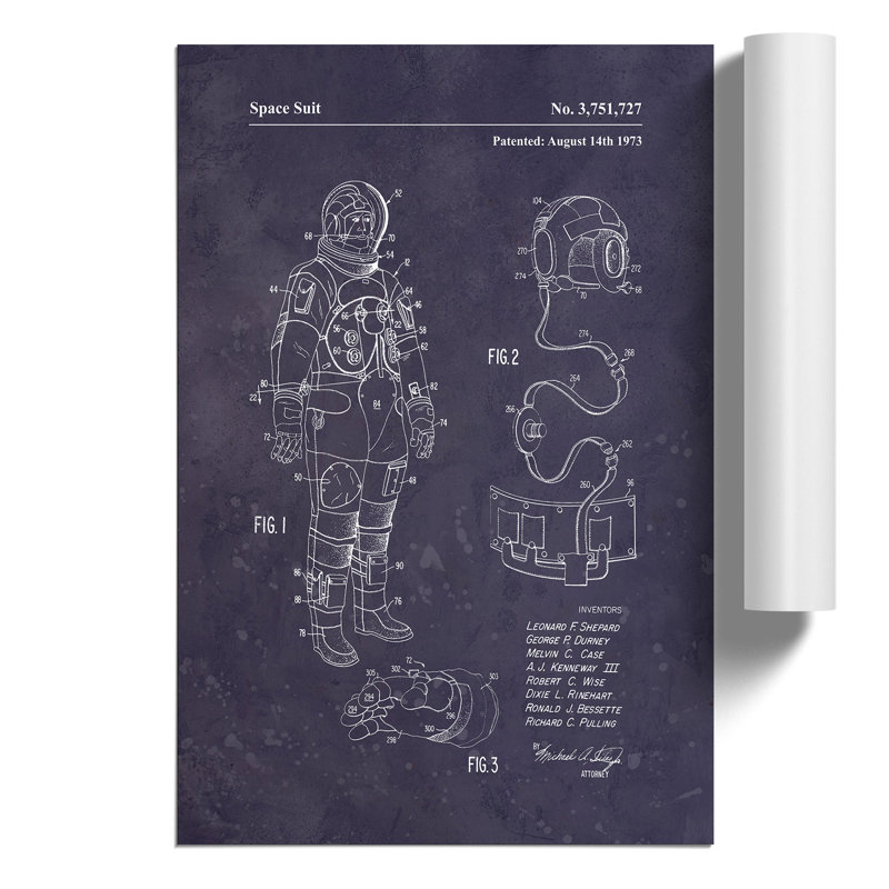 Space Suit Patent Dark - Frameless Print, 30cm H x 21cm W x 0.1cm D