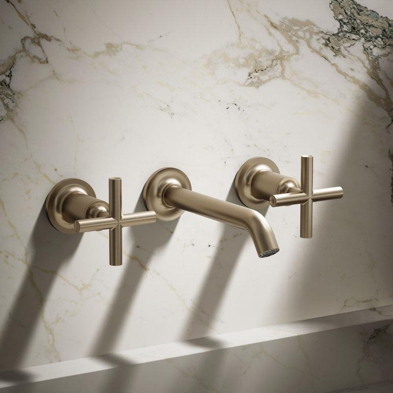 Purist Wall-Mounted Bathroom Faucet, Vibrant Brushed Bronze, Cross Handle