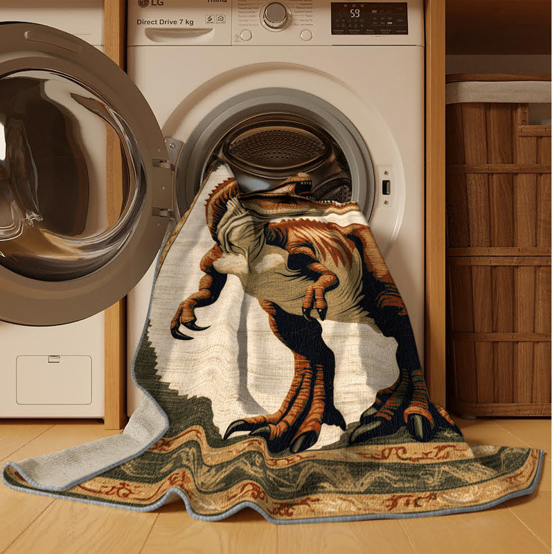 Tapis brun dinosaures lavable à la machine, Carré 7 pi