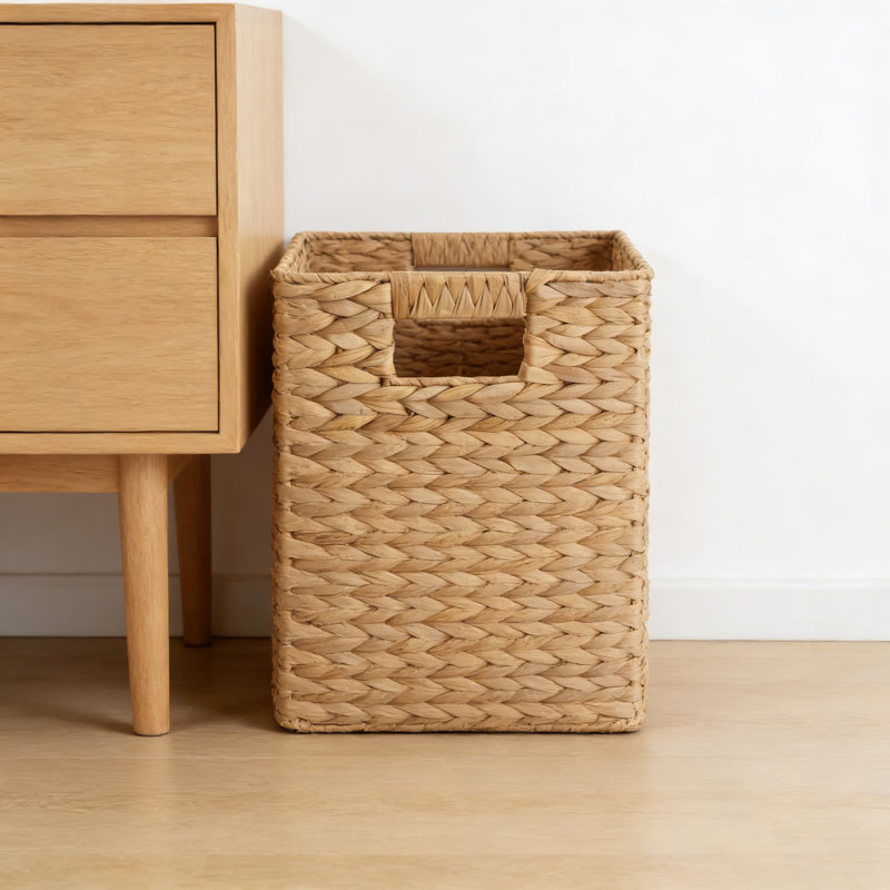 Natural Water Hyacinth Storage Baskets, Set Of 2 Cube Organizers With Metal Frame For Home Organization, Natural, 2