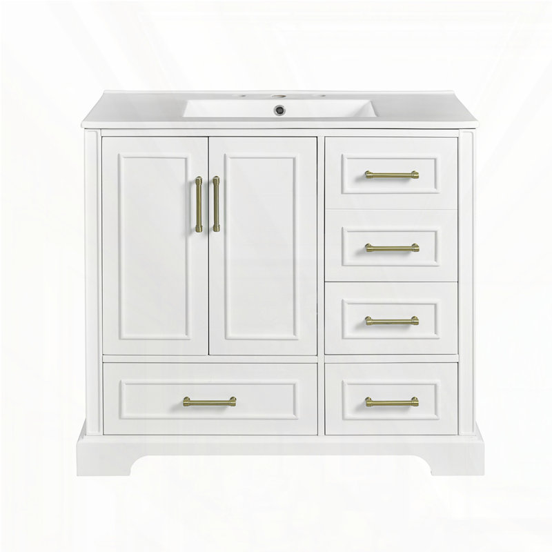 Meuble-lavabo traditionnel 36 "avec lavabo en céramique, Blanc