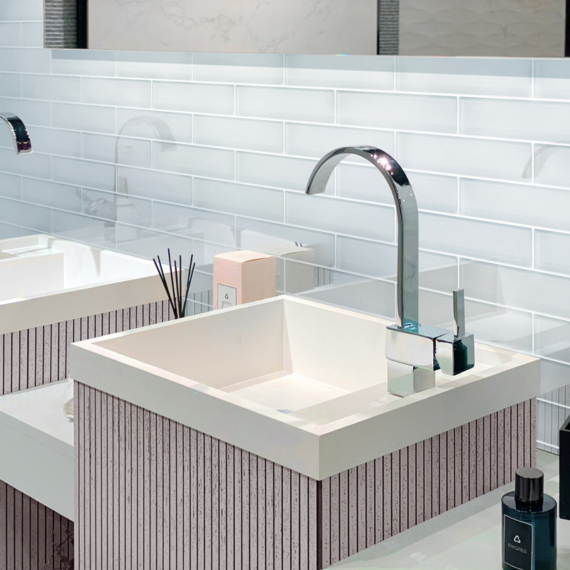 3'' x 12'' Glass Subway Wall Tile, White