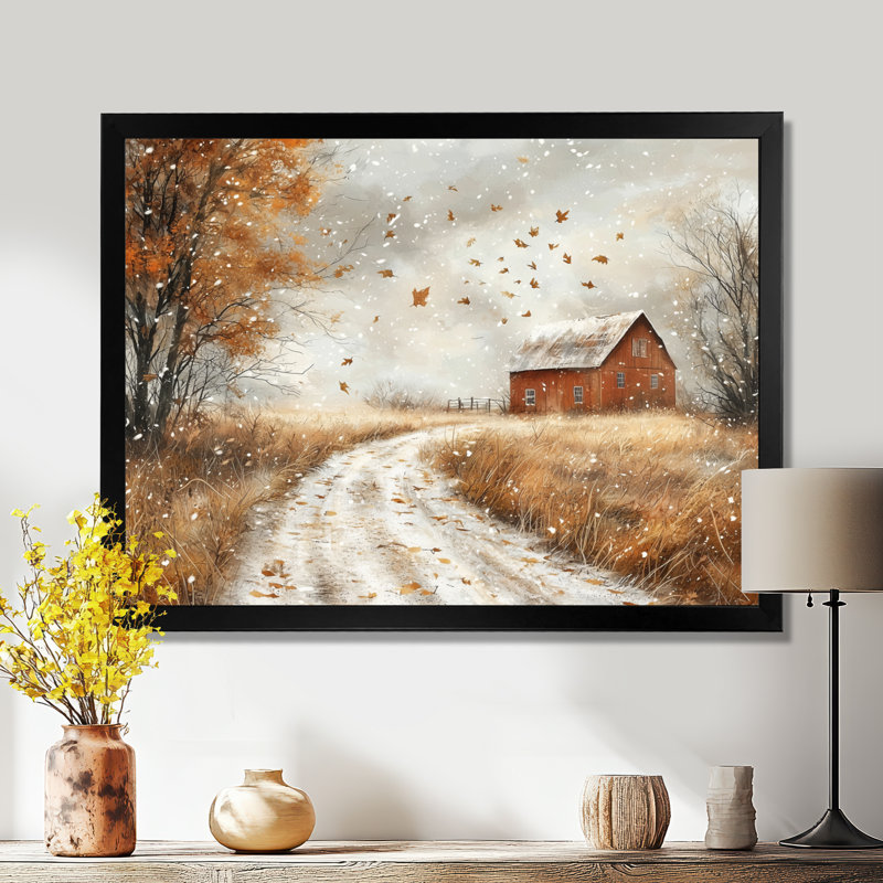Dreketi Windy Prairie Leaves Path To The Barn III - feuilles, art mural, H 30 po x l 40 po, Noir