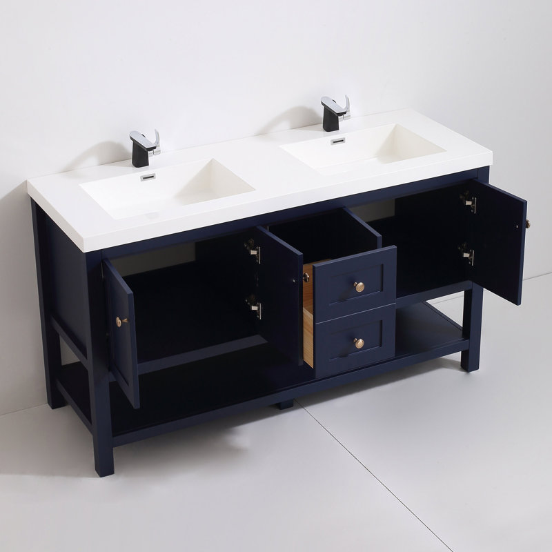 Ensemble de meuble-lavabo double 62 po Mckinsey, bleu
