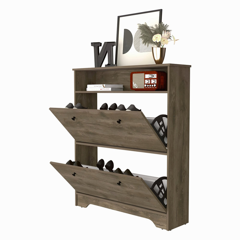 Range-chaussures, plateau supérieur, une tablette ouverte, deux tablettes extensibles, Brown