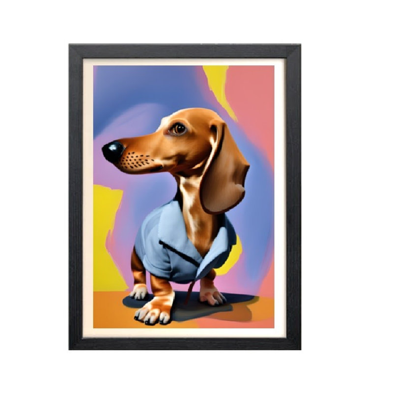 Dachshund Pop Art Print - Sausage Dog Picture - Animal Wearing Clothes Wall Art - Bright Cool Funky